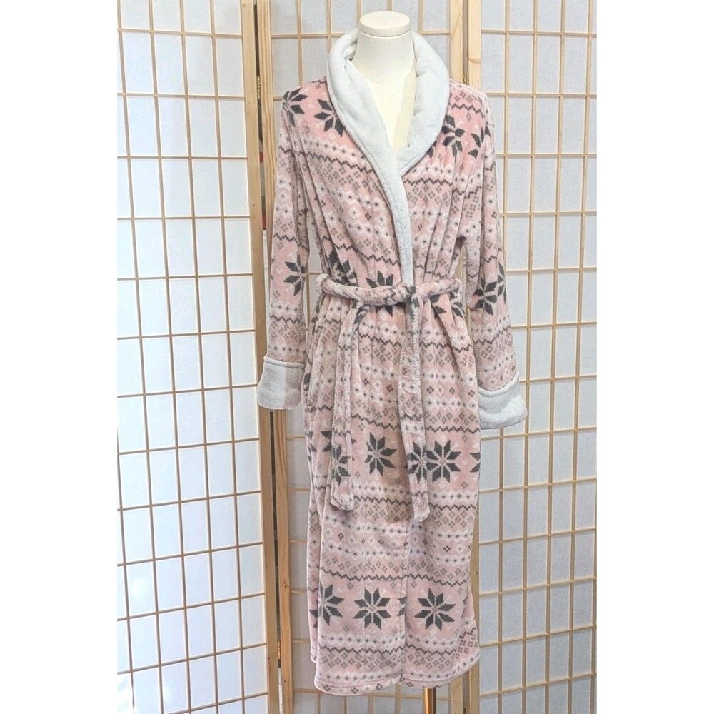 Secret Treasure Women Snowflakes Pink Plush Bath Robe Size Medium